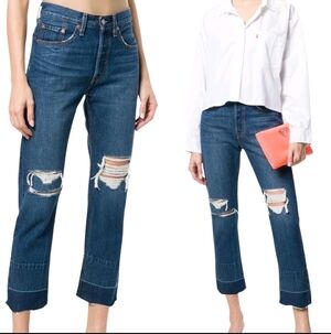 Levis 501 NWT Premium 28x28 Med Wash Original Cropped Distressed  Straight Leg